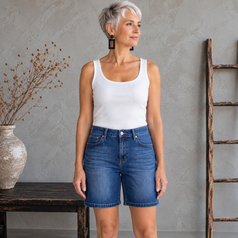 Soft Surroundings Blue Denim Pull On Shorts Medium